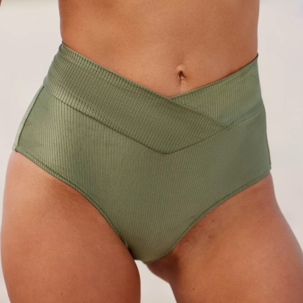 NWT AERIE Shine Rib Crossover High Waisted Bikini Bottom